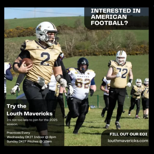 The season is off to a great start, but it’s NOT too late to join the Mavericks! 

Whether you’re new to the game or ready to get back on the field, we’ve got a spot for you! 🏈💪

📍 Next Practices:
➡️ Tonight | 8PM | DKIT Sport
➡️ Sunday | 10AM | DKIT Pitches

Fill out our EOI (available in our llinktree) or message us to get started! 📩
https://tr.ee/BNlchO3A3S

#JoinTheMavericks #AmericanFootball #AFI2025 #MavericksFootball #NewPlayersWelcome